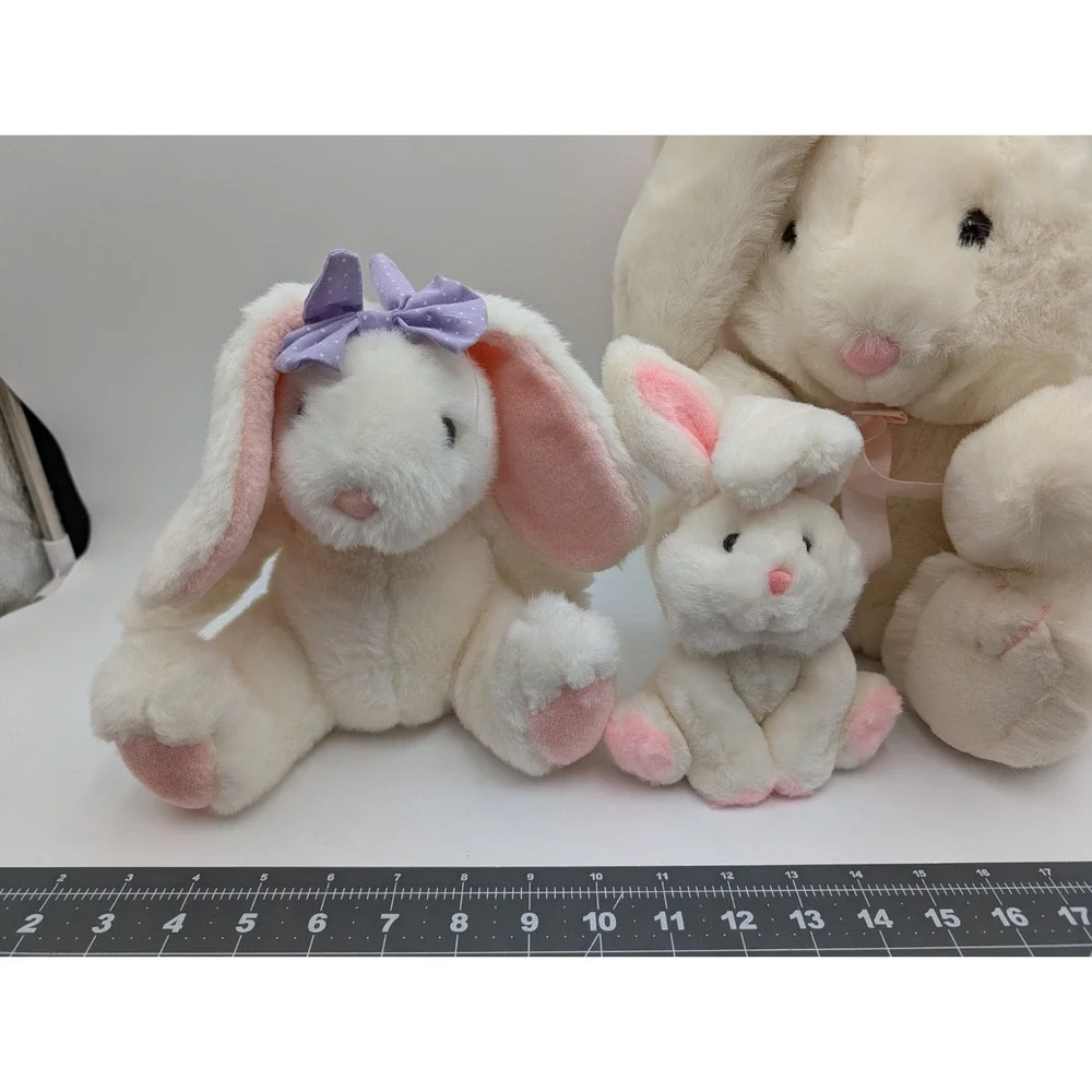 Russ Rabbit Plush Sunny Bunny Bumper‎ Nina Lot of 3 White Stuffed Animal Toy